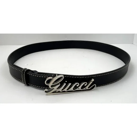 Gucci | Accessories | Gucci Unisex Logo Script Italic Belt  display picture 2